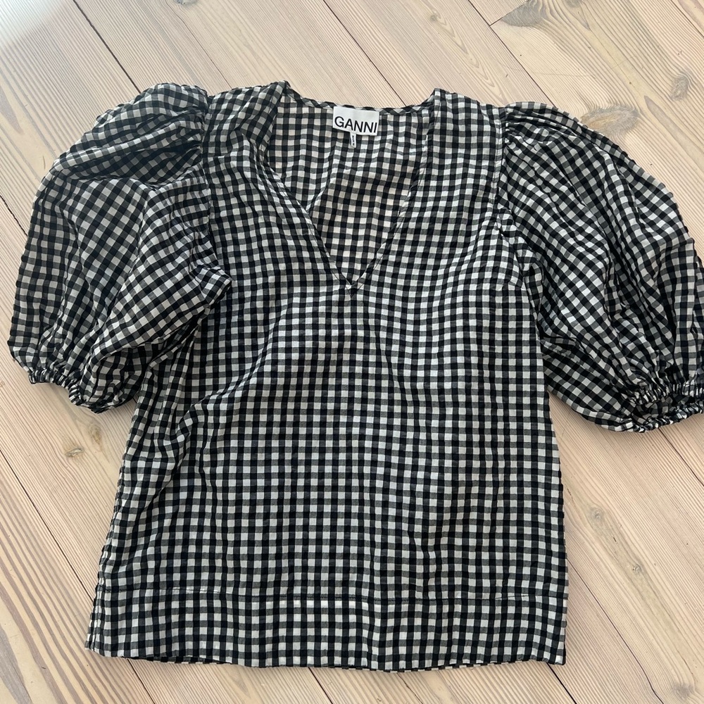 Ganni Black and White Gingham Blouse